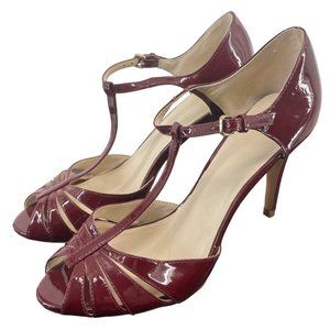 Zara Women's Size 9 Burgundy Patent Leather Open-Toe Sandals